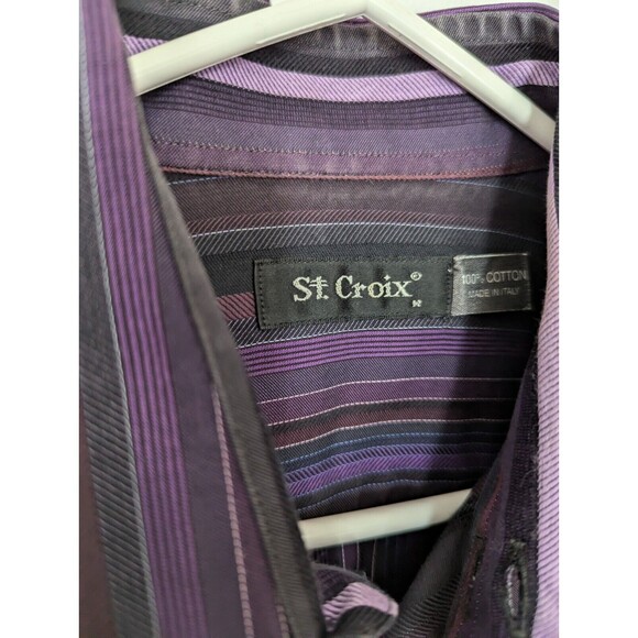 St Croix Multicolor Vertical Striped Shirt Mens Medium 100% Cotton Made in Italy - Picture 3 of 6